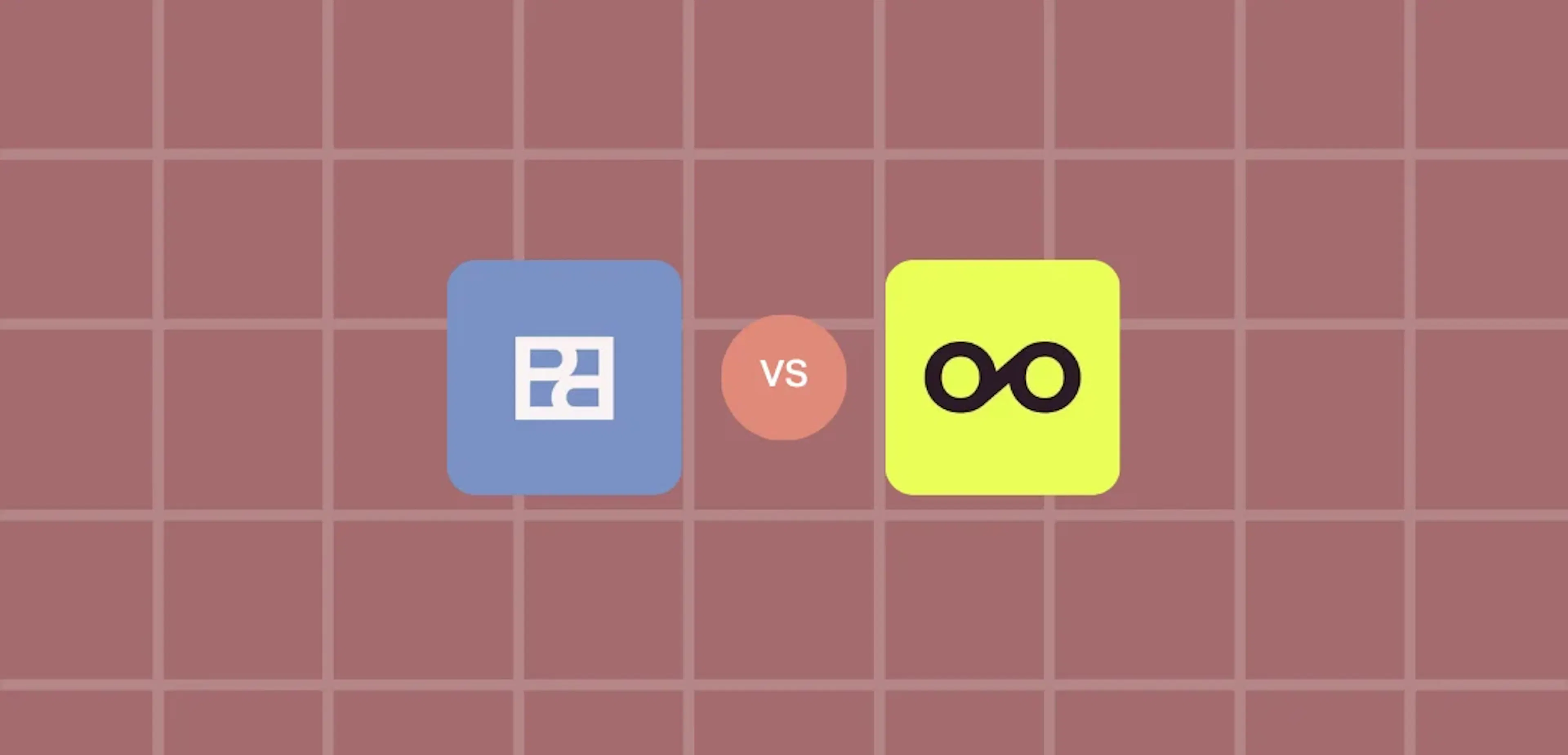 The Planoly logo and the Metricool logo side by side with a "VS" between them, on a dusty rose grid background.