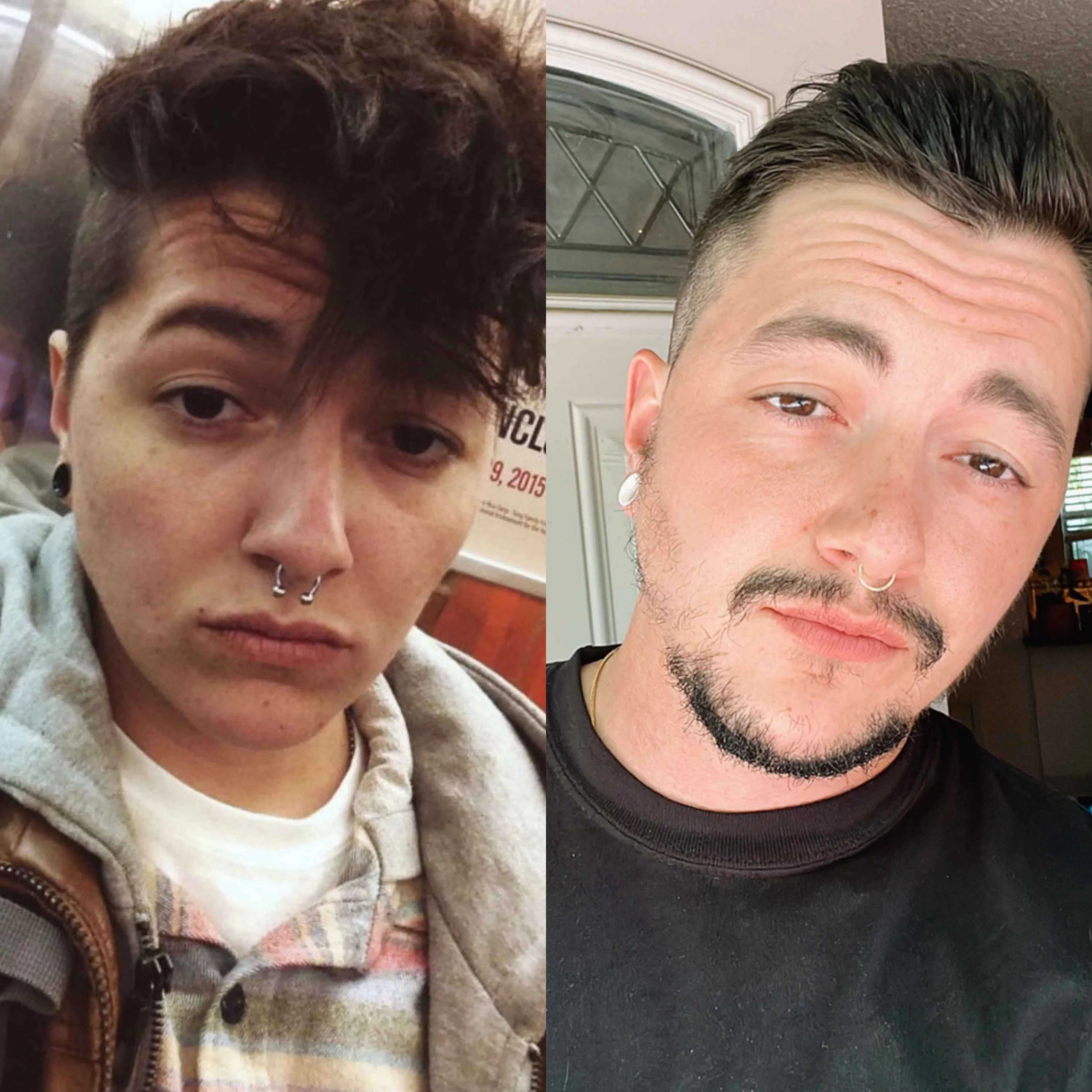 Two selfies of Chris Rhodes, side by side