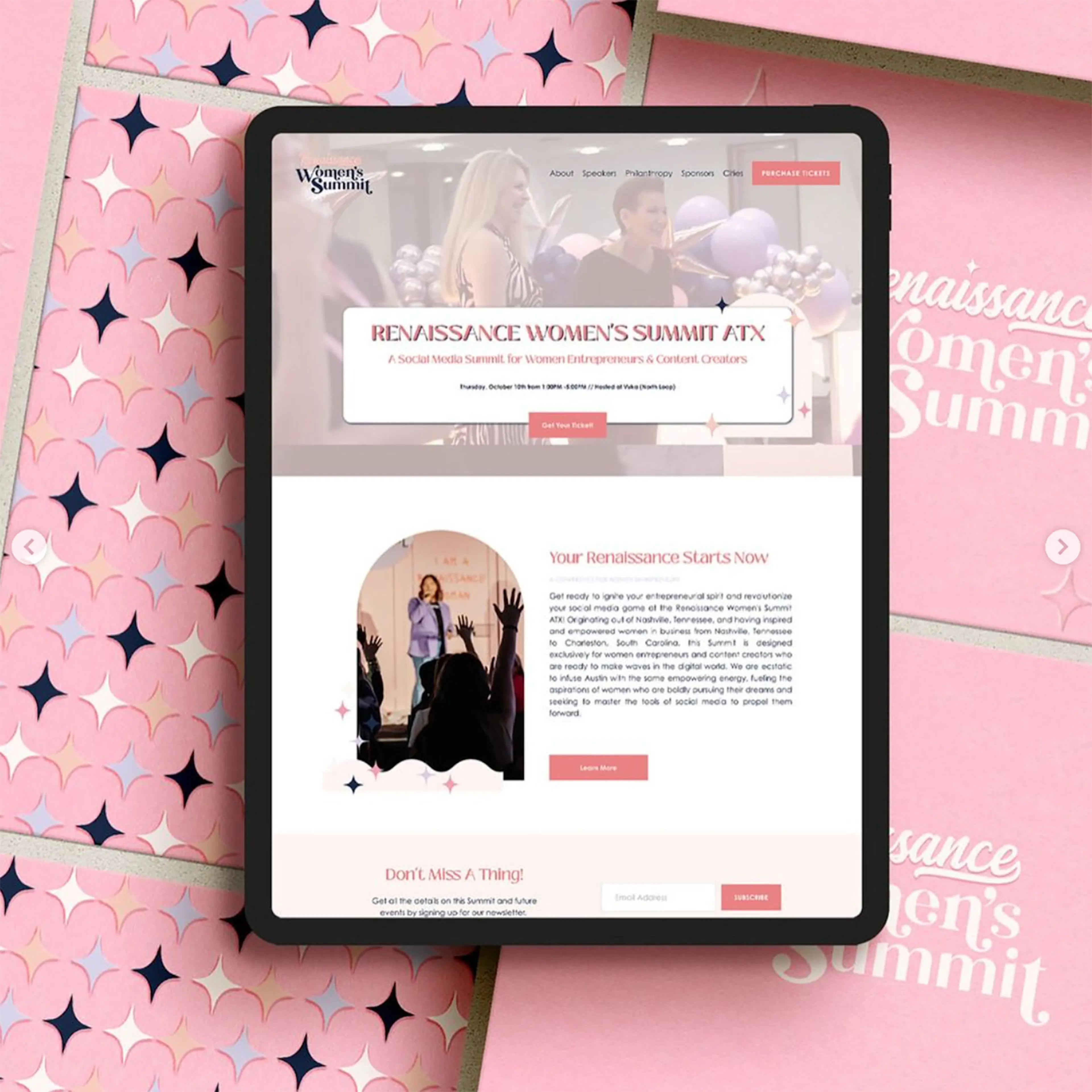 The Renaissance Women’s Summit website on a tablet
