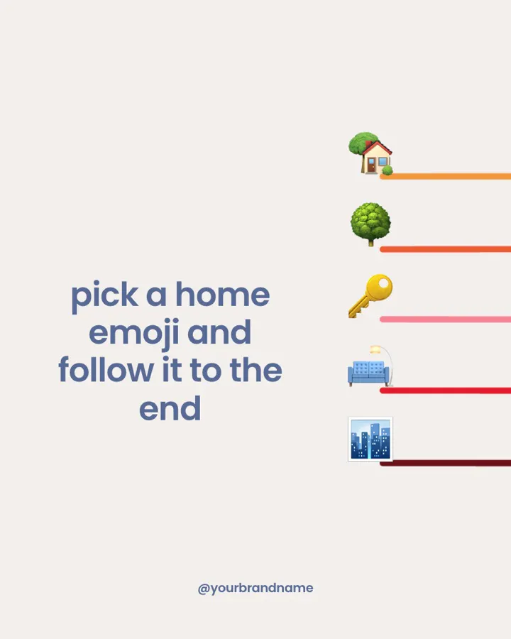 A Story poll reading "pick a home emoji and follow it to the end" beside five colored lines.