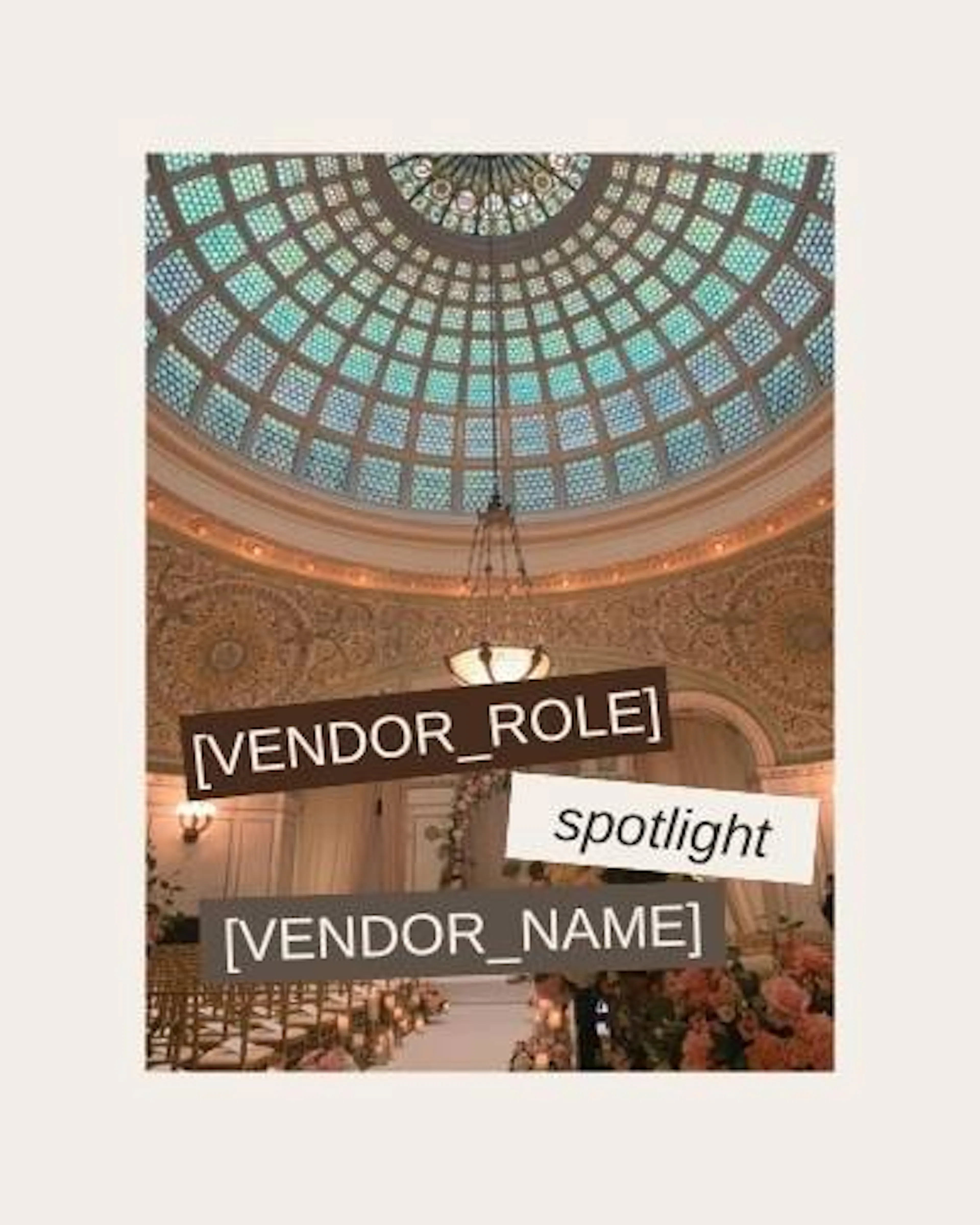 A domed, candlelit ceremony hall with the labels "[vendor role] spotlight" and "[vendor name]".